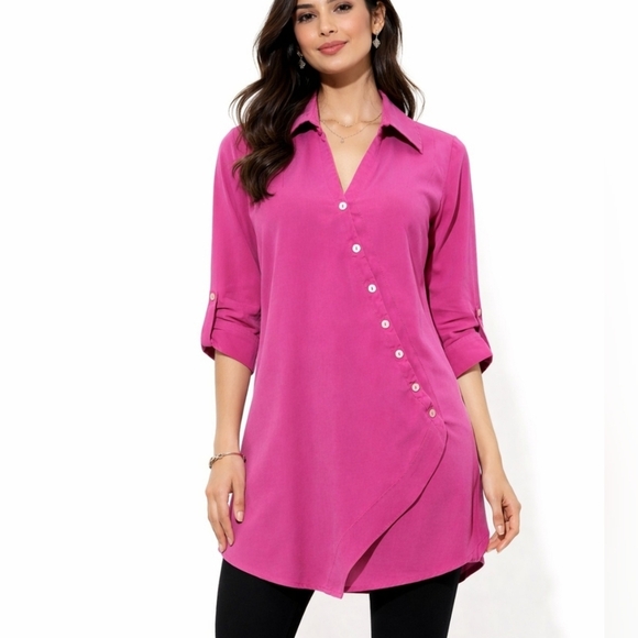 Soft Surroundings Tops - Soft Surroundings Pink Asymmetrical Button Tunic Top Woman's XS Tencel Lyocell